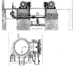 Twin cylinder horizontal winding engine, 34in. x 60in, built by Death & Ellwood of Leicester, 1874 - from: The Engineer, 1 Jan. 1875.